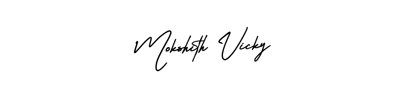 How to make Mokshith Vicky signature? AmerikaSignatureDemo-Regular is a professional autograph style. Create handwritten signature for Mokshith Vicky name. Mokshith Vicky signature style 3 images and pictures png