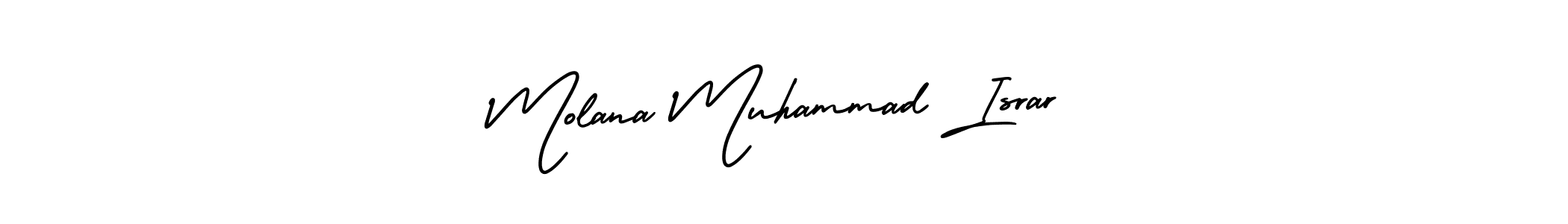 You should practise on your own different ways (AmerikaSignatureDemo-Regular) to write your name (Molana Muhammad Israr) in signature. don't let someone else do it for you. Molana Muhammad Israr signature style 3 images and pictures png