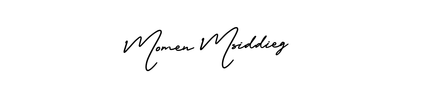 The best way (AmerikaSignatureDemo-Regular) to make a short signature is to pick only two or three words in your name. The name Momen Msiddieg include a total of six letters. For converting this name. Momen Msiddieg signature style 3 images and pictures png