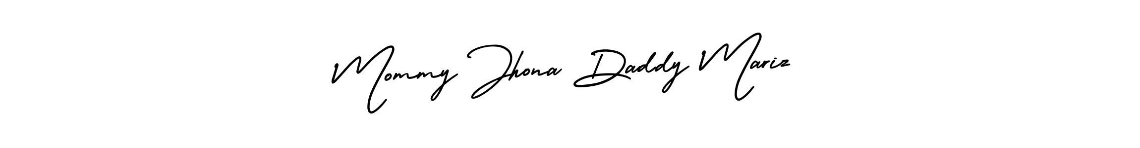 You should practise on your own different ways (AmerikaSignatureDemo-Regular) to write your name (Mommy Jhona Daddy Mariz) in signature. don't let someone else do it for you. Mommy Jhona Daddy Mariz signature style 3 images and pictures png