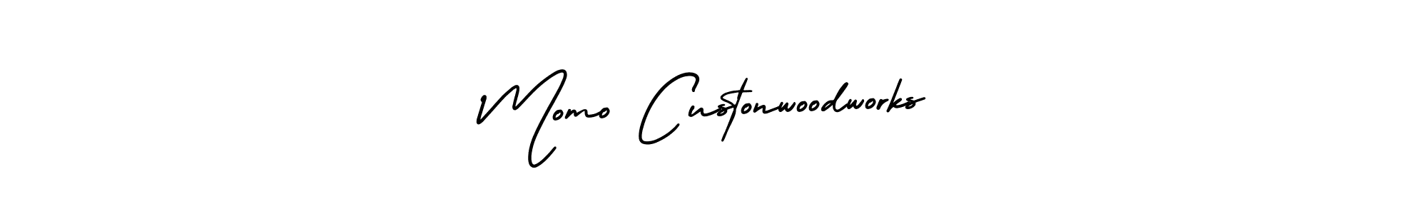 You should practise on your own different ways (AmerikaSignatureDemo-Regular) to write your name (Momo Custonwoodworks) in signature. don't let someone else do it for you. Momo Custonwoodworks signature style 3 images and pictures png