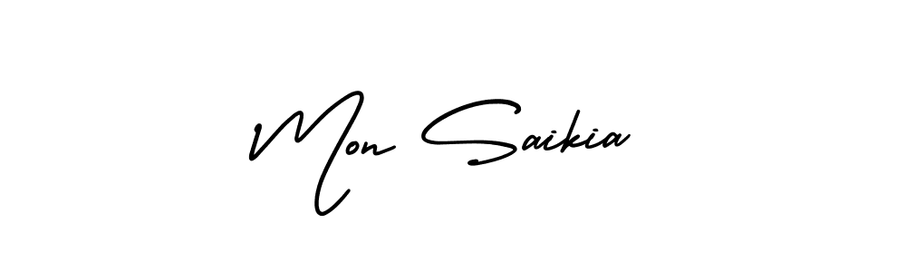 How to make Mon Saikia name signature. Use AmerikaSignatureDemo-Regular style for creating short signs online. This is the latest handwritten sign. Mon Saikia signature style 3 images and pictures png