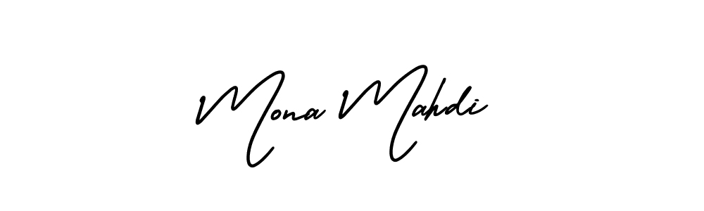 You should practise on your own different ways (AmerikaSignatureDemo-Regular) to write your name (Mona Mahdi) in signature. don't let someone else do it for you. Mona Mahdi signature style 3 images and pictures png
