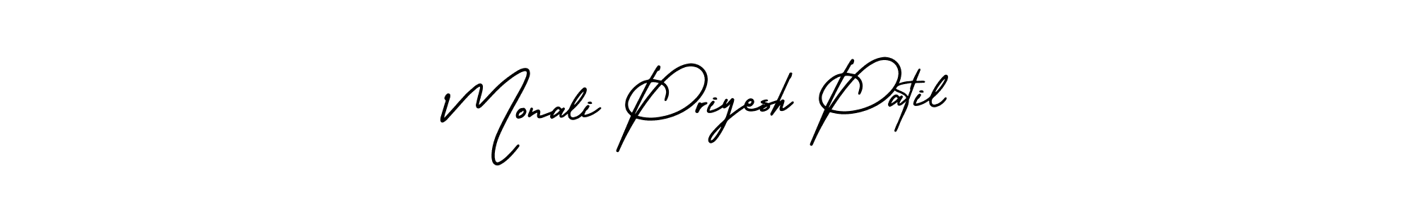 You should practise on your own different ways (AmerikaSignatureDemo-Regular) to write your name (Monali Priyesh Patil) in signature. don't let someone else do it for you. Monali Priyesh Patil signature style 3 images and pictures png