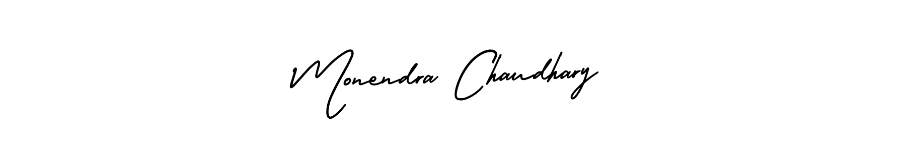 The best way (AmerikaSignatureDemo-Regular) to make a short signature is to pick only two or three words in your name. The name Monendra Chaudhary include a total of six letters. For converting this name. Monendra Chaudhary signature style 3 images and pictures png