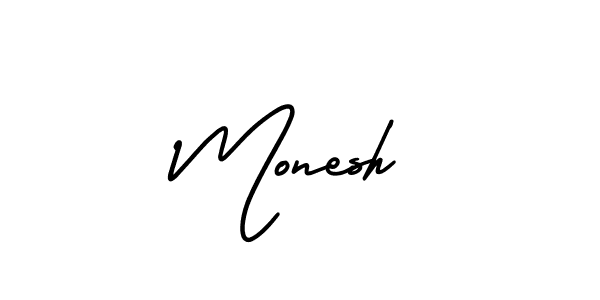 The best way (AmerikaSignatureDemo-Regular) to make a short signature is to pick only two or three words in your name. The name Monesh include a total of six letters. For converting this name. Monesh signature style 3 images and pictures png