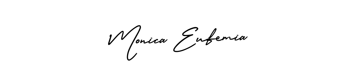 You should practise on your own different ways (AmerikaSignatureDemo-Regular) to write your name (Monica Eufemia) in signature. don't let someone else do it for you. Monica Eufemia signature style 3 images and pictures png