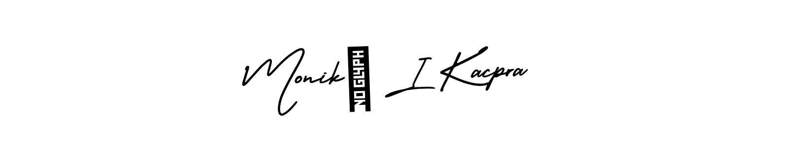 The best way (AmerikaSignatureDemo-Regular) to make a short signature is to pick only two or three words in your name. The name Monikę I Kacpra include a total of six letters. For converting this name. Monikę I Kacpra signature style 3 images and pictures png