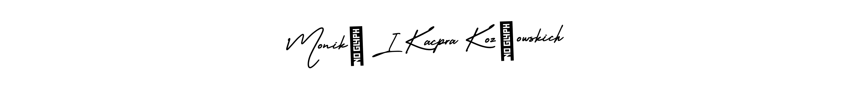 This is the best signature style for the Monikę I Kacpra Kozłowskich name. Also you like these signature font (AmerikaSignatureDemo-Regular). Mix name signature. Monikę I Kacpra Kozłowskich signature style 3 images and pictures png