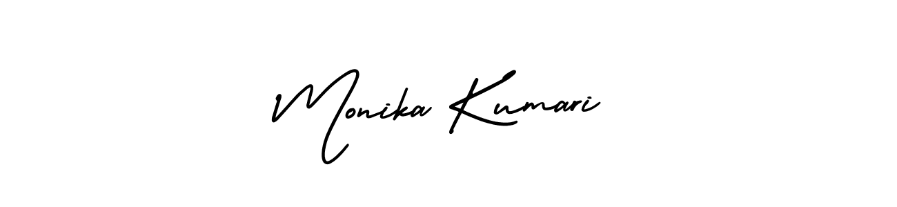 The best way (AmerikaSignatureDemo-Regular) to make a short signature is to pick only two or three words in your name. The name Monika Kumari include a total of six letters. For converting this name. Monika Kumari signature style 3 images and pictures png