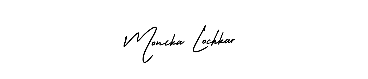 You should practise on your own different ways (AmerikaSignatureDemo-Regular) to write your name (Monika Lochkar) in signature. don't let someone else do it for you. Monika Lochkar signature style 3 images and pictures png