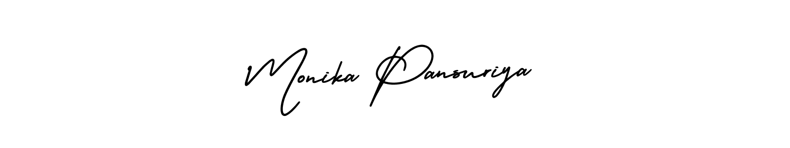The best way (AmerikaSignatureDemo-Regular) to make a short signature is to pick only two or three words in your name. The name Monika Pansuriya include a total of six letters. For converting this name. Monika Pansuriya signature style 3 images and pictures png