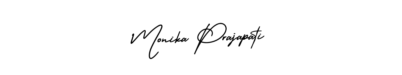 You should practise on your own different ways (AmerikaSignatureDemo-Regular) to write your name (Monika Prajapati) in signature. don't let someone else do it for you. Monika Prajapati signature style 3 images and pictures png