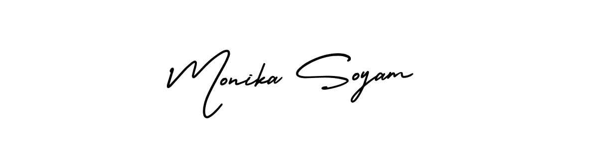 You should practise on your own different ways (AmerikaSignatureDemo-Regular) to write your name (Monika Soyam) in signature. don't let someone else do it for you. Monika Soyam signature style 3 images and pictures png