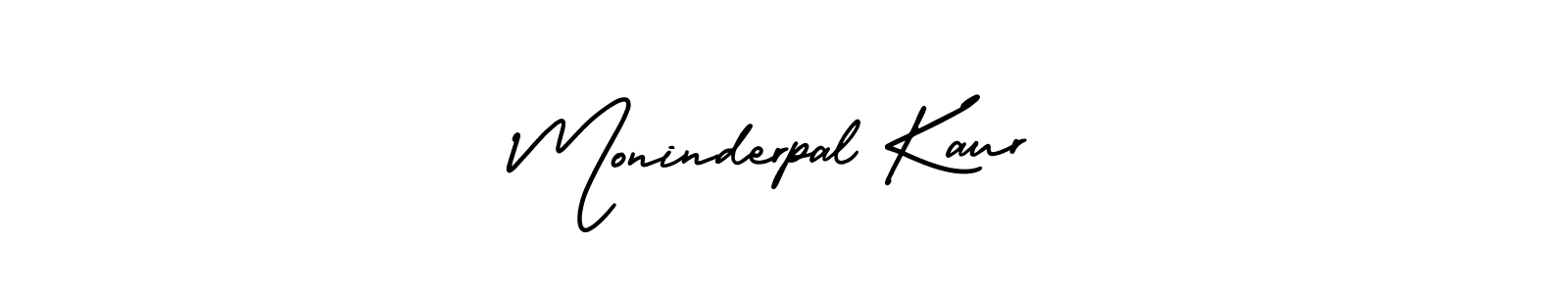 You should practise on your own different ways (AmerikaSignatureDemo-Regular) to write your name (Moninderpal Kaur) in signature. don't let someone else do it for you. Moninderpal Kaur signature style 3 images and pictures png