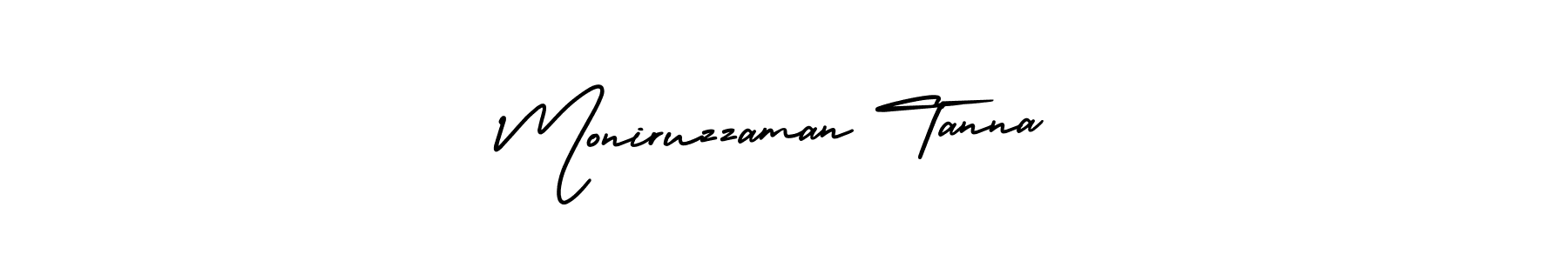 You should practise on your own different ways (AmerikaSignatureDemo-Regular) to write your name (Moniruzzaman Tanna) in signature. don't let someone else do it for you. Moniruzzaman Tanna signature style 3 images and pictures png