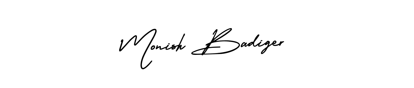 Create a beautiful signature design for name Monish Badiger. With this signature (AmerikaSignatureDemo-Regular) fonts, you can make a handwritten signature for free. Monish Badiger signature style 3 images and pictures png