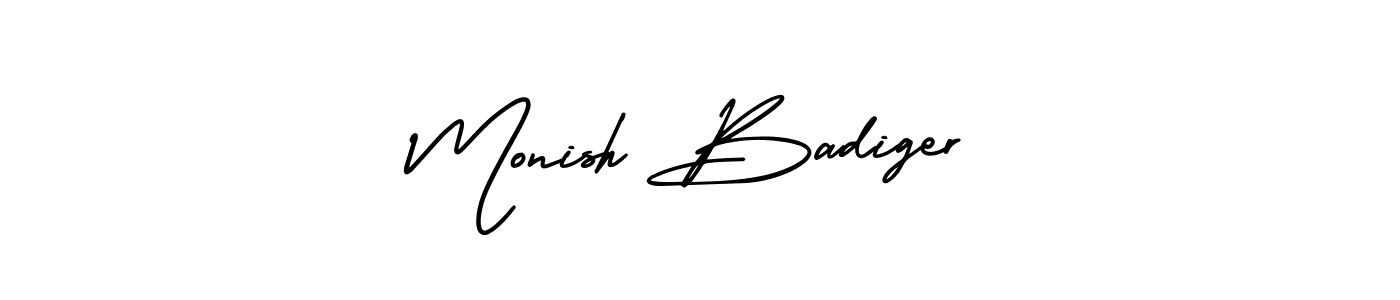 Create a beautiful signature design for name Monish Badiger. With this signature (AmerikaSignatureDemo-Regular) fonts, you can make a handwritten signature for free. Monish Badiger signature style 3 images and pictures png