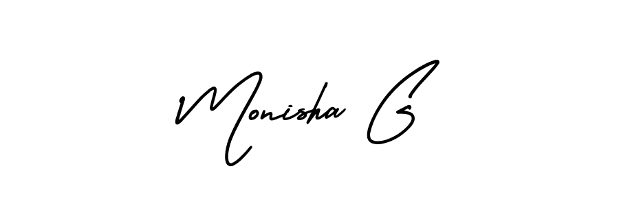 if you are searching for the best signature style for your name Monisha G. so please give up your signature search. here we have designed multiple signature styles  using AmerikaSignatureDemo-Regular. Monisha G signature style 3 images and pictures png