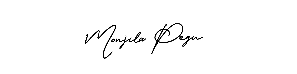 The best way (AmerikaSignatureDemo-Regular) to make a short signature is to pick only two or three words in your name. The name Monjila Pegu include a total of six letters. For converting this name. Monjila Pegu signature style 3 images and pictures png