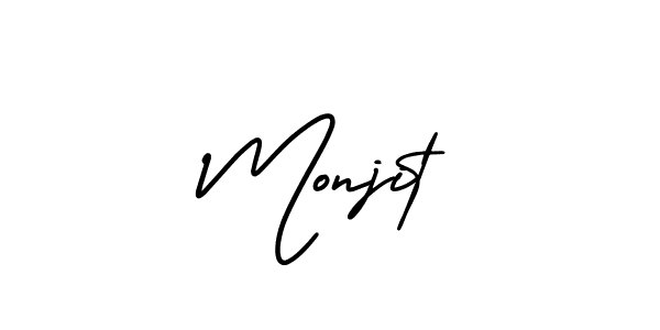 The best way (AmerikaSignatureDemo-Regular) to make a short signature is to pick only two or three words in your name. The name Monjit include a total of six letters. For converting this name. Monjit signature style 3 images and pictures png