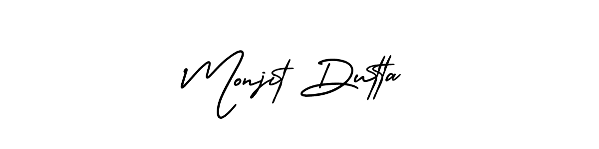 You should practise on your own different ways (AmerikaSignatureDemo-Regular) to write your name (Monjit Dutta) in signature. don't let someone else do it for you. Monjit Dutta signature style 3 images and pictures png