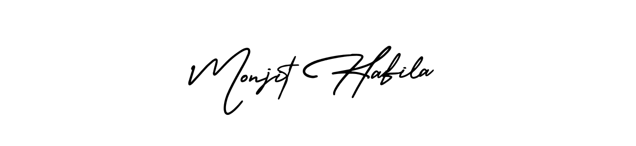 How to Draw Monjit Hafila signature style? AmerikaSignatureDemo-Regular is a latest design signature styles for name Monjit Hafila. Monjit Hafila signature style 3 images and pictures png