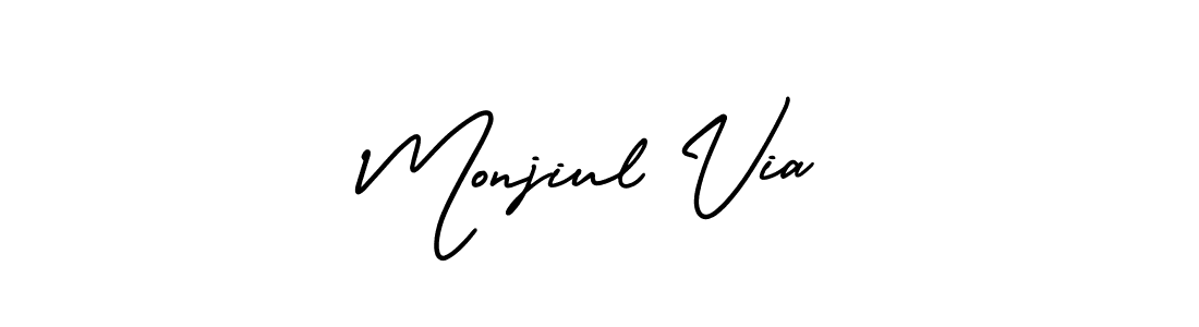 Monjiul Via stylish signature style. Best Handwritten Sign (AmerikaSignatureDemo-Regular) for my name. Handwritten Signature Collection Ideas for my name Monjiul Via. Monjiul Via signature style 3 images and pictures png