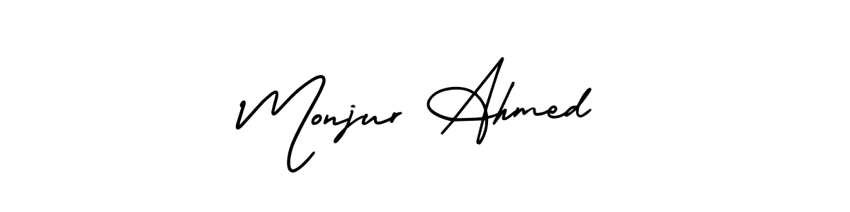The best way (AmerikaSignatureDemo-Regular) to make a short signature is to pick only two or three words in your name. The name Monjur Ahmed include a total of six letters. For converting this name. Monjur Ahmed signature style 3 images and pictures png