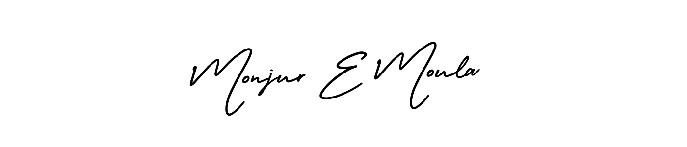 The best way (AmerikaSignatureDemo-Regular) to make a short signature is to pick only two or three words in your name. The name Monjur E Moula include a total of six letters. For converting this name. Monjur E Moula signature style 3 images and pictures png