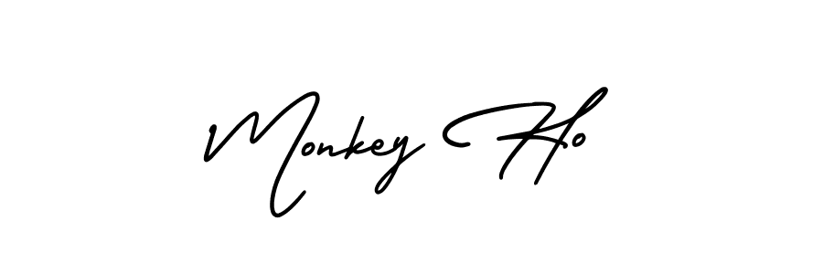 You should practise on your own different ways (AmerikaSignatureDemo-Regular) to write your name (Monkey Ho) in signature. don't let someone else do it for you. Monkey Ho signature style 3 images and pictures png