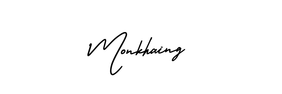 AmerikaSignatureDemo-Regular is a professional signature style that is perfect for those who want to add a touch of class to their signature. It is also a great choice for those who want to make their signature more unique. Get Monkhaing name to fancy signature for free. Monkhaing signature style 3 images and pictures png