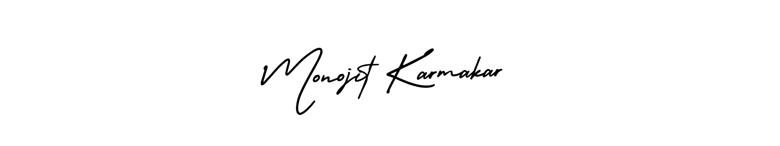 The best way (AmerikaSignatureDemo-Regular) to make a short signature is to pick only two or three words in your name. The name Monojit Karmakar include a total of six letters. For converting this name. Monojit Karmakar signature style 3 images and pictures png