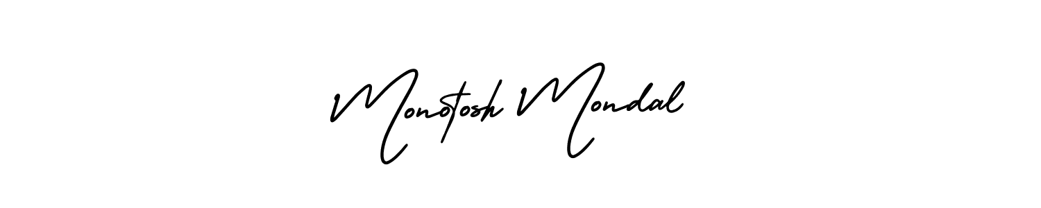 The best way (AmerikaSignatureDemo-Regular) to make a short signature is to pick only two or three words in your name. The name Monotosh Mondal include a total of six letters. For converting this name. Monotosh Mondal signature style 3 images and pictures png