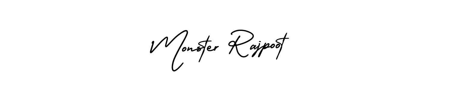 You should practise on your own different ways (AmerikaSignatureDemo-Regular) to write your name (Monster Rajpoot) in signature. don't let someone else do it for you. Monster Rajpoot signature style 3 images and pictures png