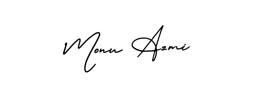 This is the best signature style for the Monu Azmi name. Also you like these signature font (AmerikaSignatureDemo-Regular). Mix name signature. Monu Azmi signature style 3 images and pictures png