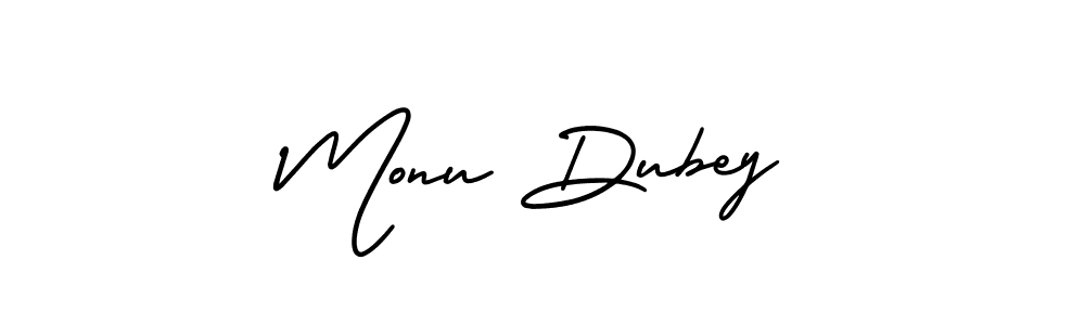 You should practise on your own different ways (AmerikaSignatureDemo-Regular) to write your name (Monu Dubey) in signature. don't let someone else do it for you. Monu Dubey signature style 3 images and pictures png