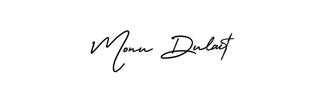 The best way (AmerikaSignatureDemo-Regular) to make a short signature is to pick only two or three words in your name. The name Monu Dulait include a total of six letters. For converting this name. Monu Dulait signature style 3 images and pictures png