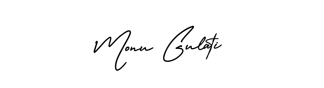 This is the best signature style for the Monu Gulati name. Also you like these signature font (AmerikaSignatureDemo-Regular). Mix name signature. Monu Gulati signature style 3 images and pictures png
