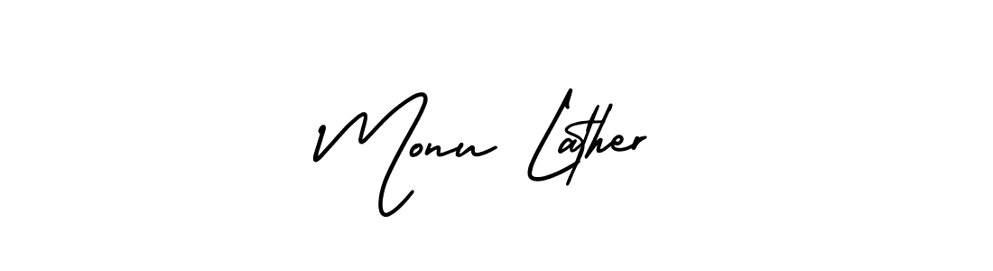 This is the best signature style for the Monu Lather name. Also you like these signature font (AmerikaSignatureDemo-Regular). Mix name signature. Monu Lather signature style 3 images and pictures png