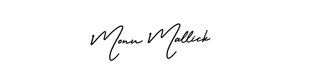 The best way (AmerikaSignatureDemo-Regular) to make a short signature is to pick only two or three words in your name. The name Monu Mallick include a total of six letters. For converting this name. Monu Mallick signature style 3 images and pictures png