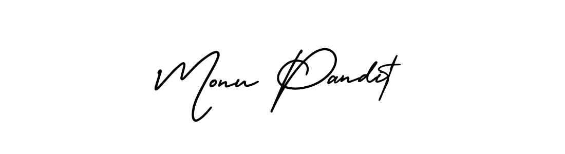 Monu Pandit stylish signature style. Best Handwritten Sign (AmerikaSignatureDemo-Regular) for my name. Handwritten Signature Collection Ideas for my name Monu Pandit. Monu Pandit signature style 3 images and pictures png