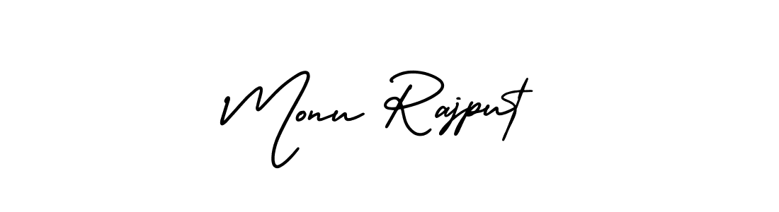 This is the best signature style for the Monu Rajput name. Also you like these signature font (AmerikaSignatureDemo-Regular). Mix name signature. Monu Rajput signature style 3 images and pictures png