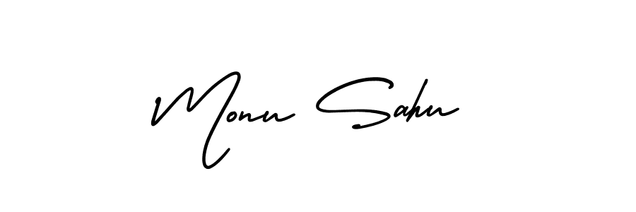 Monu Sahu stylish signature style. Best Handwritten Sign (AmerikaSignatureDemo-Regular) for my name. Handwritten Signature Collection Ideas for my name Monu Sahu. Monu Sahu signature style 3 images and pictures png