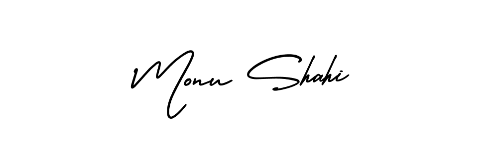 Make a beautiful signature design for name Monu Shahi. With this signature (AmerikaSignatureDemo-Regular) style, you can create a handwritten signature for free. Monu Shahi signature style 3 images and pictures png