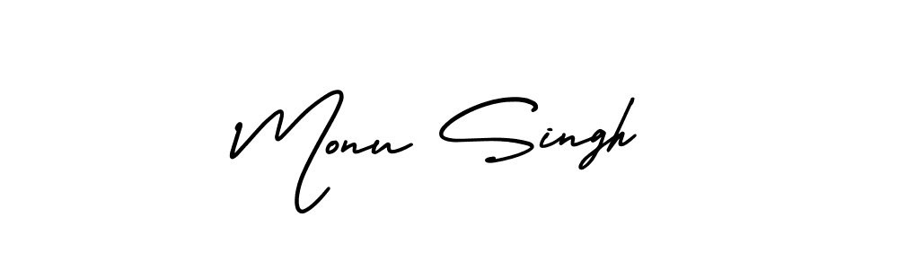 The best way (AmerikaSignatureDemo-Regular) to make a short signature is to pick only two or three words in your name. The name Monu Singh include a total of six letters. For converting this name. Monu Singh signature style 3 images and pictures png