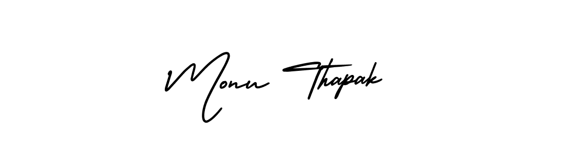 Monu Thapak stylish signature style. Best Handwritten Sign (AmerikaSignatureDemo-Regular) for my name. Handwritten Signature Collection Ideas for my name Monu Thapak. Monu Thapak signature style 3 images and pictures png