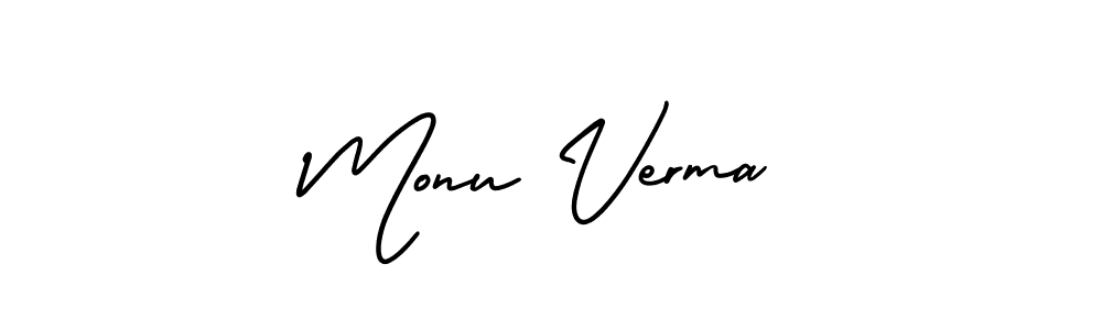 You should practise on your own different ways (AmerikaSignatureDemo-Regular) to write your name (Monu Verma) in signature. don't let someone else do it for you. Monu Verma signature style 3 images and pictures png