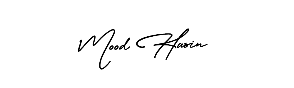 How to make Mood Hasin name signature. Use AmerikaSignatureDemo-Regular style for creating short signs online. This is the latest handwritten sign. Mood Hasin signature style 3 images and pictures png