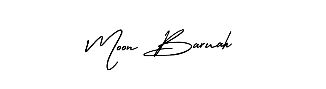 You should practise on your own different ways (AmerikaSignatureDemo-Regular) to write your name (Moon Baruah) in signature. don't let someone else do it for you. Moon Baruah signature style 3 images and pictures png